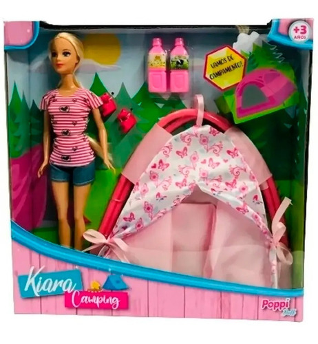 Muñeca Kiara De Camping Articulada Con Carpa + Accesorios