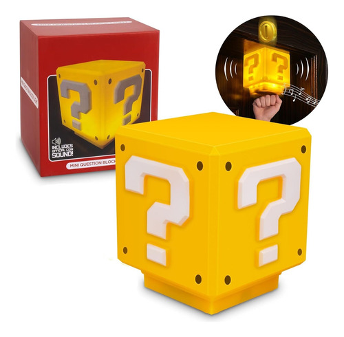 Lampara Cubo Mario Bross Cuestion/pregunta Sonido Rgb Usb Amarillo