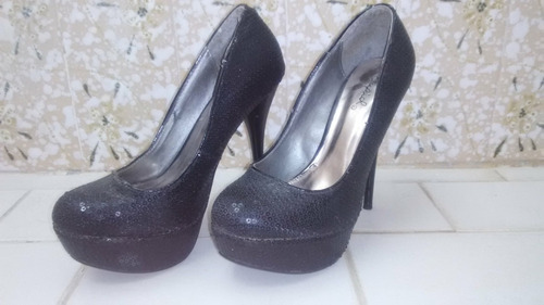 Tacones De Plataforma Negros Con Lentejuelas Marca Qupid-