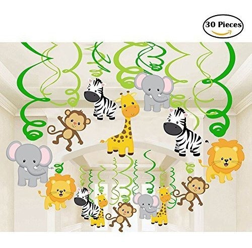 30 Ct Jungle Animals Hanging Swirl Decoraciones Para El Tema