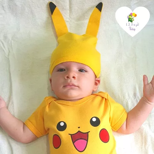 Body Temático Fantasia Bebê Pikachu Pokémon + Touquinha - R$ 40,9