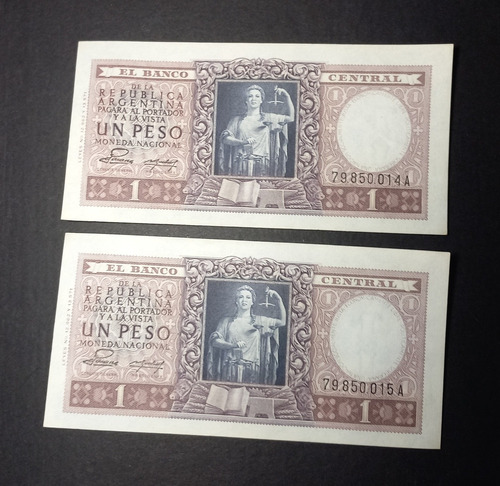 2 Billetes 1 Peso Correlativos Sin/c Bottero 1910 Año 1953