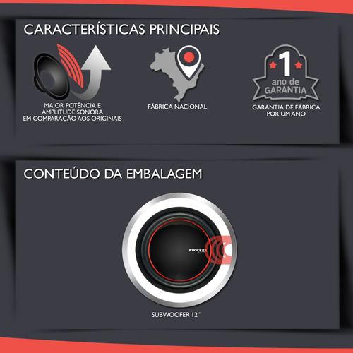 Subwoofer 12 Pol Shocker 1203 Bobina Simples 4ohms Som Grave