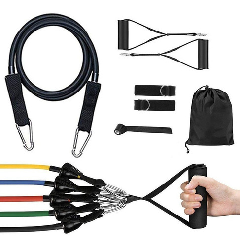 Imagem 5 de 10 de Kit Elástico Treino Exercícios Malhar Musculação Casa 11 Pcs
