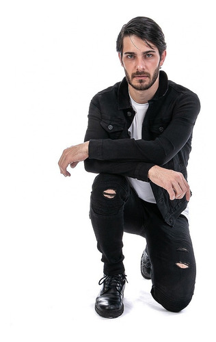 Imagen 8 de 10 de Pantalón Jeans Negro Biker Hombre Skinny Mezclilla Stretch