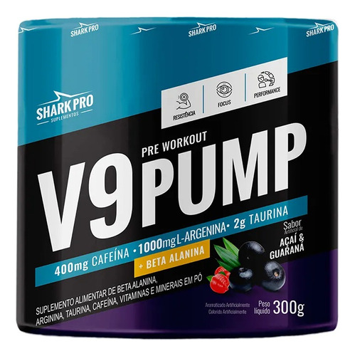 V9 Pump 300g Shark Com Beta Alanina Sabor Açai E Guaraná