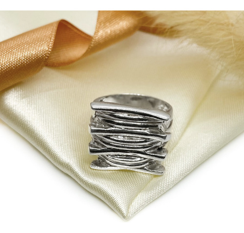 Anillo Ancho Barras Barritas Intercaladas Plata 925 T:19 Plateado 19