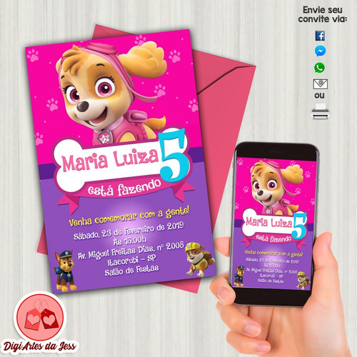 Imagem 1 de 2 de Convite Digital - Skye - Patrulha Canina - Personalizado