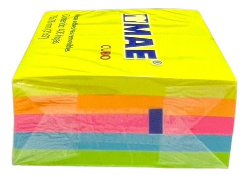 Cubo Notas Adhesivas 7.6x7.6cm Mae Neon Mix 3x3in 400 Hojas