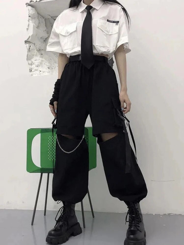 Pantalones Cargo Gothic Streetwear Para Mujer Con Cadena Pun