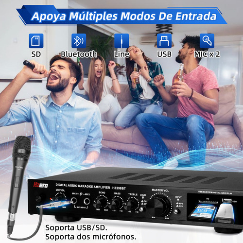 Amplificador De Audio Bluetooth Hzero Hz298bt 5.1 Estereo Color Negro Potencia De Salida Rms 2000 W Voltage 127v, Con Control Remoto, Compatible Con Usb/sd
