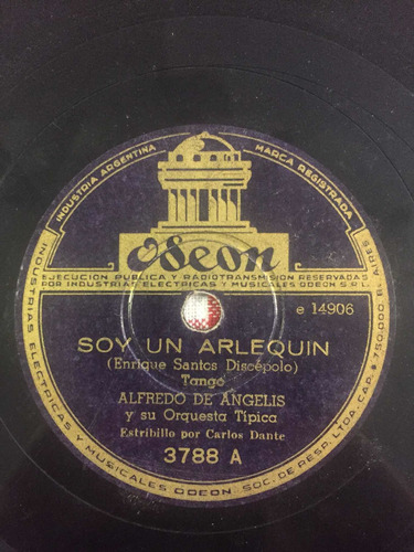 Disco De Pasta Alfredo De Angelis Odeon 3788 78 Rpm