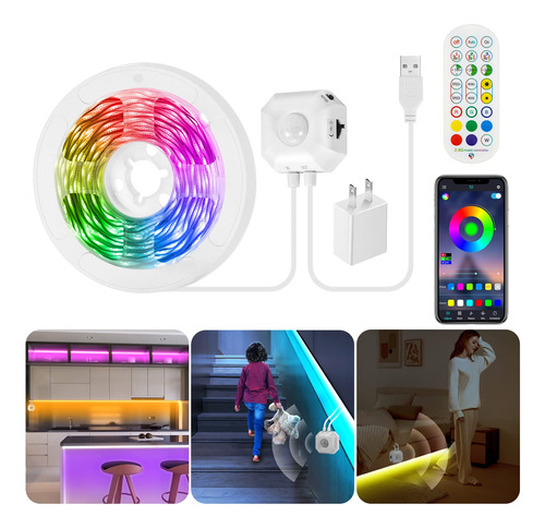 Luz Sensor Movimiento Debajo Cama Tira Led Rgb 9.8 Pie 3 Usb