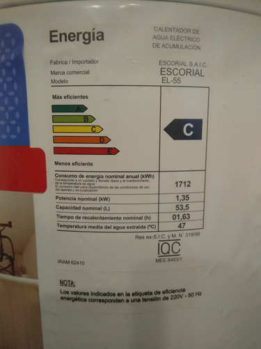 Imagen 5 de 7 de Termotanque eléctrico Escorial Eléctricos 55L blanco 53.5L 220V