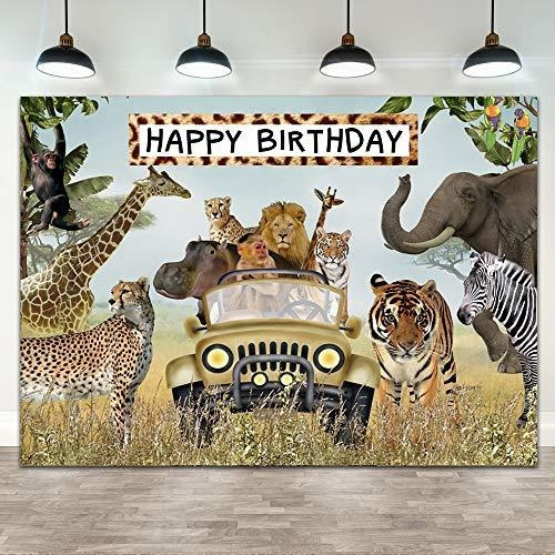 7 × 5 Pie Animal Selva Feliz Cumpleaño Telon Fondo Zoo