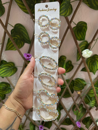 Pasador Diamante Imitación 12pz Cristal Kawaii Dorado