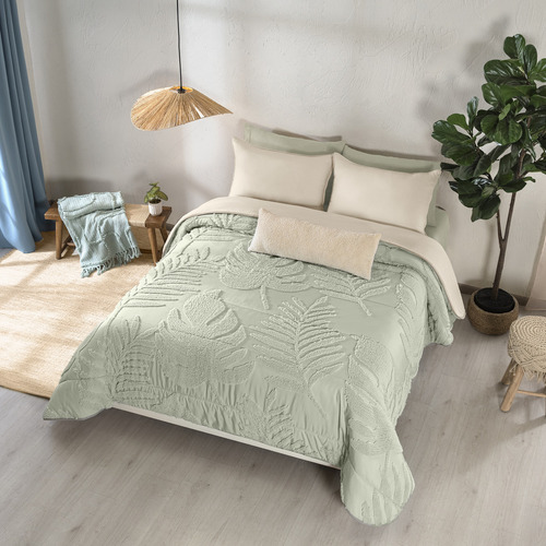 Colcha Queen Size/matrimonial Xl Burgos Color Verde