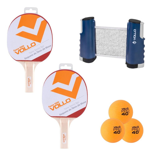 Kit Ping Pong 2 Raquetes Force + 3 Bolas + Suporte Retratil