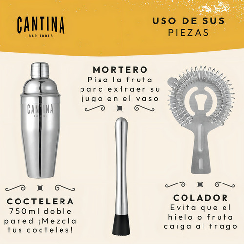 Juego Bartender Coctelera Utensilios Cantina Blue Label BLACKBAR de Acero Inoxidable 12 Piezas Color Negro