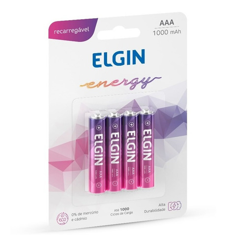 Imagem 1 de 1 de Pilha Recarregável Aaa Elgin Palito 1000 Mah Com 4 Unidades