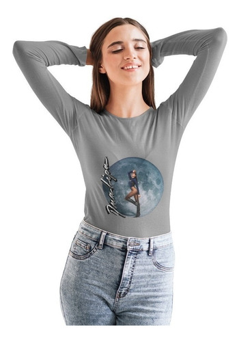 Polera Manga Larga Dua Lipa Musica Luna Estampado Algodon