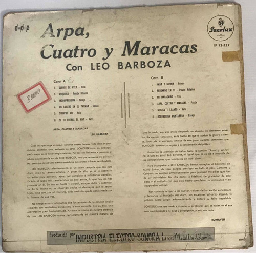 Arpa, Cuatro Y Maracas Con Leo Barboza (disco Lp)