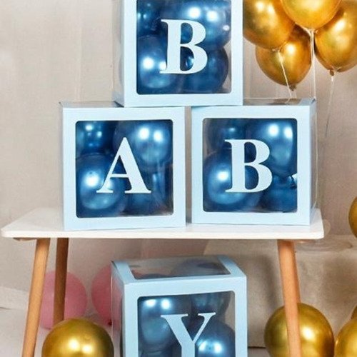 Set 4 Cajas Cubo Para Decoración De Baby Shower Para Globos