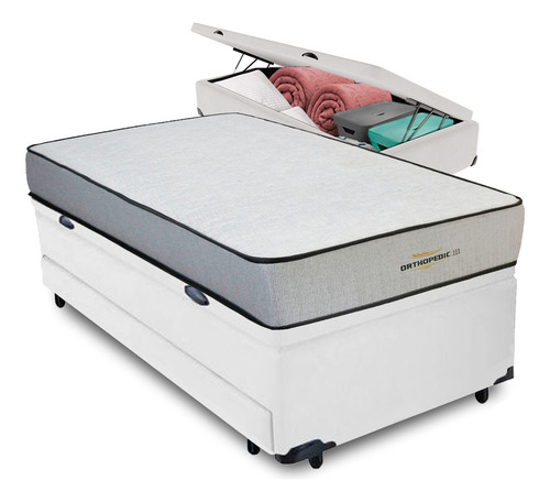 Bicama Baú + Colchão Orthopedic D33 V-store 88x188x74 Cor Branco