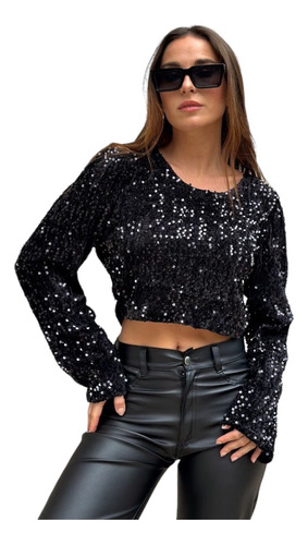 Remera Blusa Lentejuelas Importada Top Sexy Crop Bordado