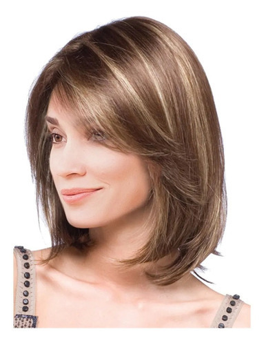 Peluca Corta Bob De 14 Pulgadas Para Color De Pelo Sintético Tamaño De La Base S Color Castaño Oscuro