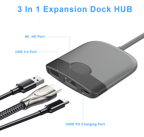 Hub De Acoplamiento De Expansión 3 En 1 Tipo C A Hd Con Puer