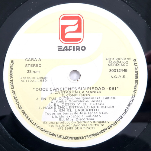 091 - Doce Canciones Sin Piedad (1989) España - Vinilo / Lp (Usado)