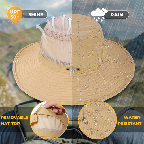 Sombrero De Sol Para Hombre De Ala Ancha, Transpirable, Upf5