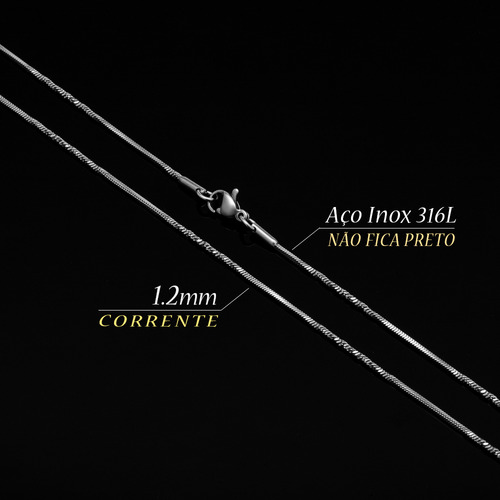 Conjunto Corrente Masculina Fina 1.2mm Prata Cj-175 Aço Inox
