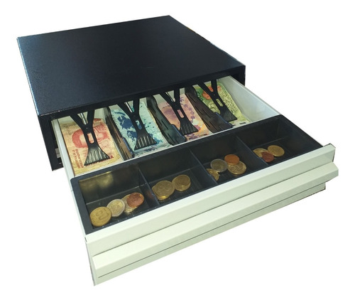 Gaveta Caja Registradora Dinero Monedas 4 Compartimientos Billetes Divisiones Manual Sin Secter Metalica Organizadora