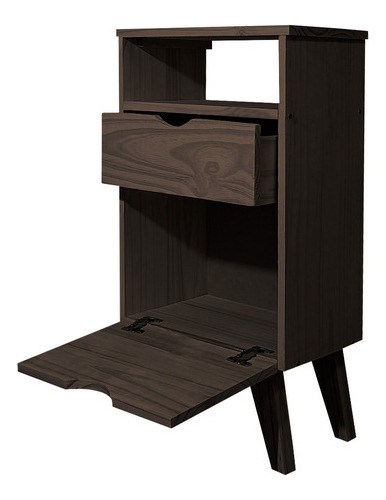 Mesa De Luz Estilo Retro Para Sommier Con Cajon Puerta Y Patas Sajo Vintage Color Nogal
