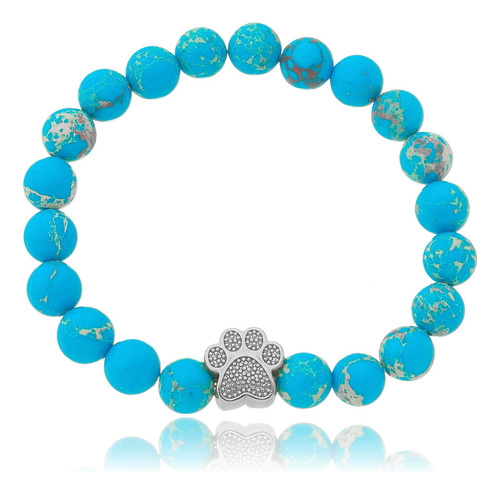 Pulseira De Pedra Natural 8mm Pata Cão Gato Pet Fashion Top