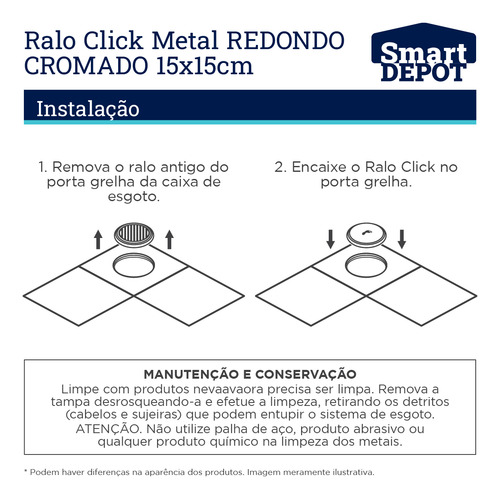 Ralo Cromado 15x15 Redondo Click Inteligente