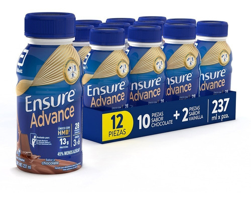 Pack 12 Botellas Ensure Advance con 10 Chocolate y 2 Vainilla