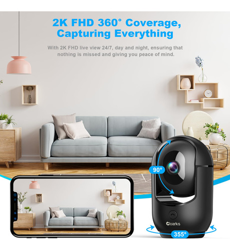 Câmera De Segurança Cloarks 2k Pan/tilt Wifi Com Detecção De