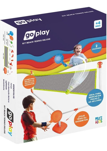 Kit Beach Tennis Com Rede Deluxe Go Play Multikids - Br1792