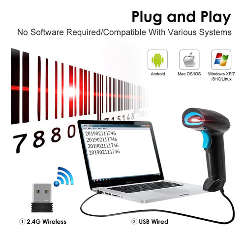 Ahanin Escáner De Código De Barras 1d 2d Qr Usb Con Cable Y