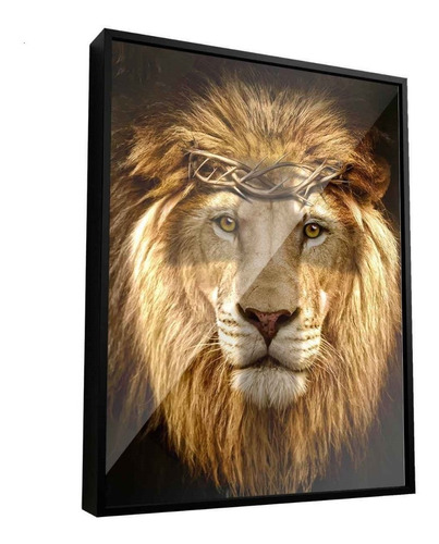 Quadro Leão De Judá 122x92cm | Com Moldura Preta + Vidro Ar