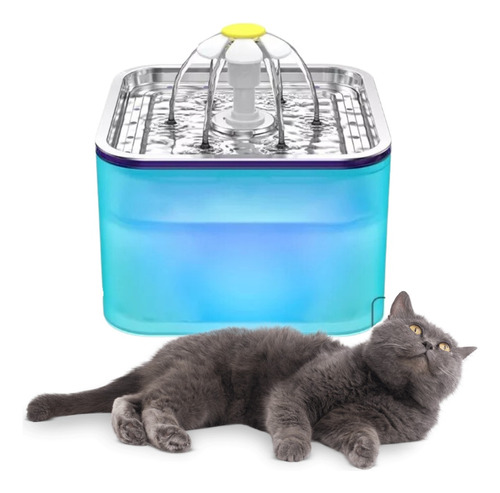 Bebedero Fuente Gatos Perros Agua Acero Filtro Luz Led 3 Lt