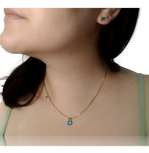 Imagem 4 de 7 de Conjunto Colar Pingente + Brinco Ponto De Luz Folheado A 18k