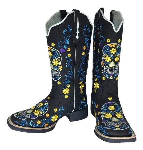 Bota Texana Hopper Bordado Caveira Mexicana Rzt