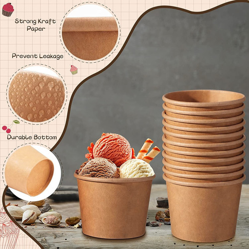 200 Pack Kraft Paper Ice Cream Cups For Party Small Ice Crea
