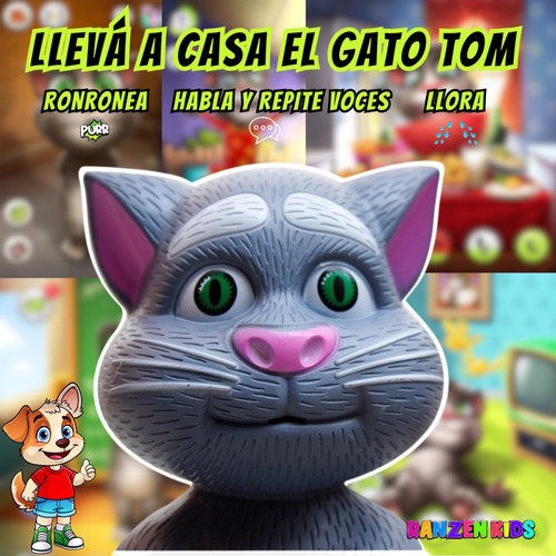 Gato Tom Juguete Robot Habla Canta Rie Llora, Repite Tu Voz Gato Negro