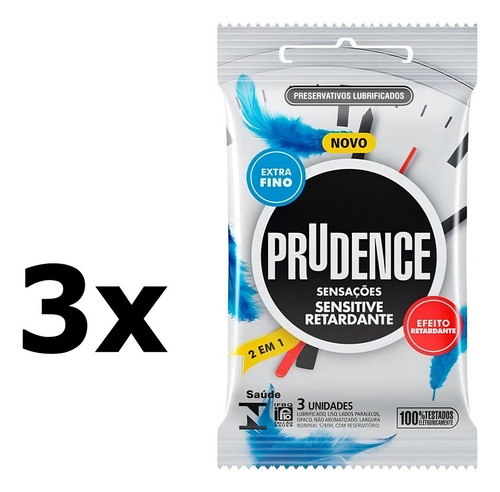 Preservativo Extra Fino Prudence Sensitive Retardante C/ 3un