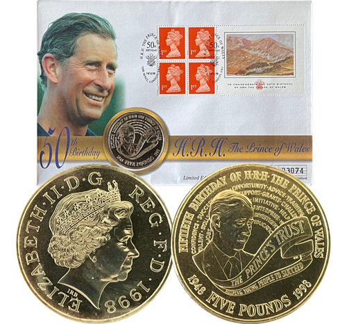 Moeda 5 Libras 1998 Aniversário De 50 Anos Príncipe Charles